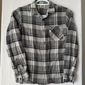 Vans Boy Charcoal and Gray Plaid shirt Sz Small 100% Cotton
